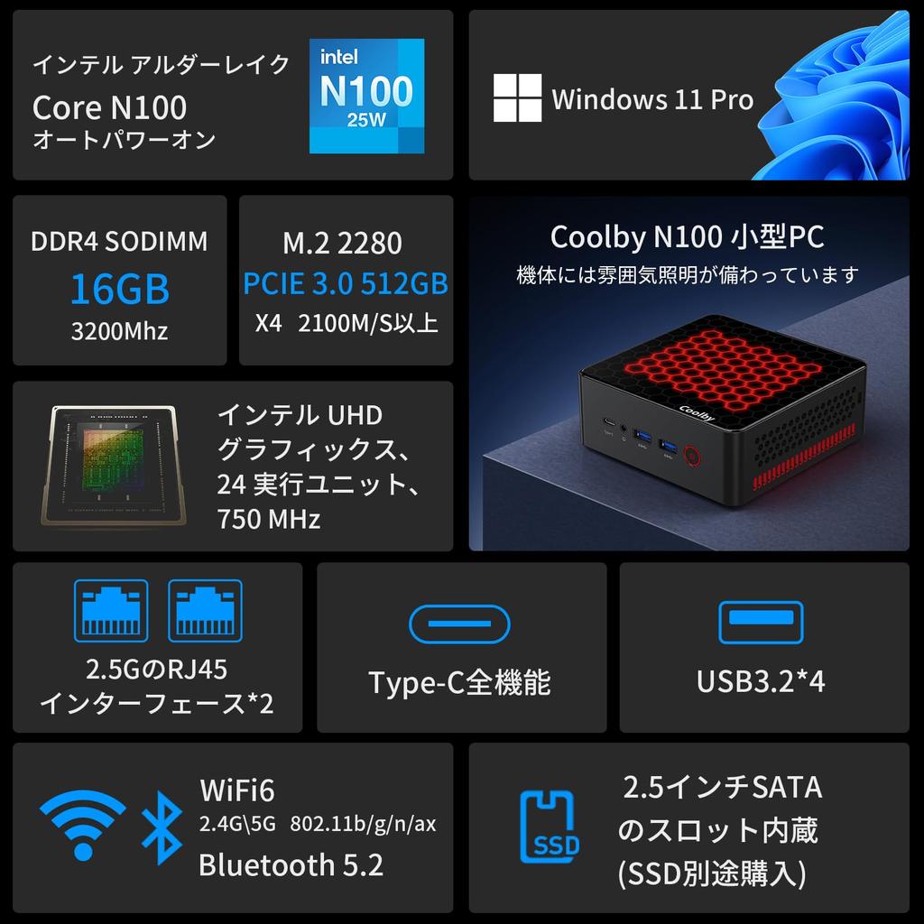 Mini PC Latest 12th Generation Intel N100 mini PC Windows 11 Pro mini PC DDR4 SSD 4 Threads Small PC Memory Expandable Inch SATA Slot Coolby Mini PC