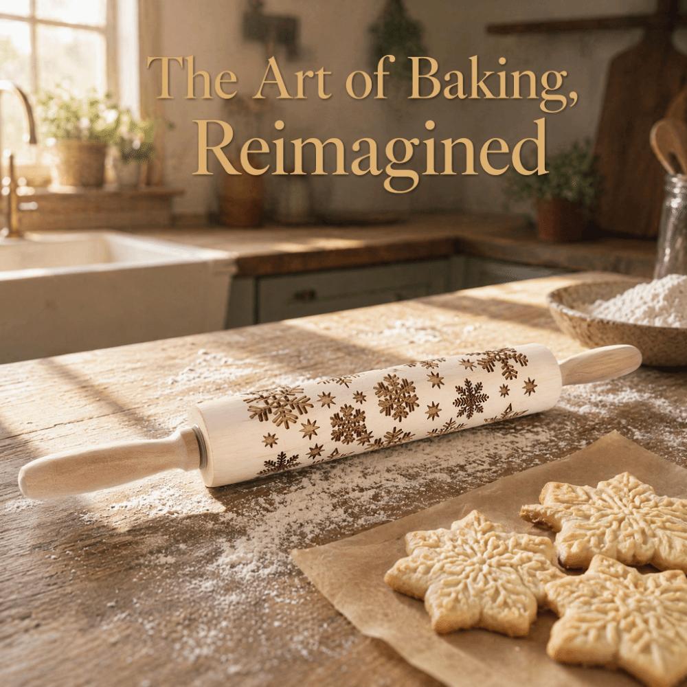 Wooden Embossed Rolling Pin Snowflake Pattern Cookie Rolling Pin Kitchen Decor