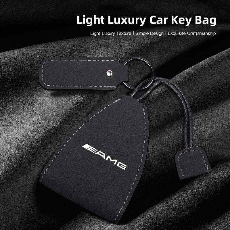 Car Logo Keychains Selected Suede Leather Car Key Bag For Mercedes Benz AMG Smart Fortwo 451 450 453 EQ Forfour Coupe Cabrio 451