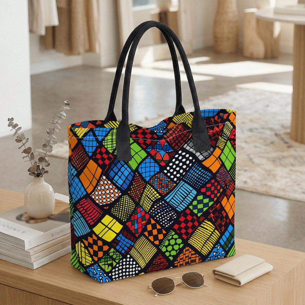 Colorful Geometric Pattern Tote Bag Casual Large Capacity Portable Shoulder Handbag for Daily Use