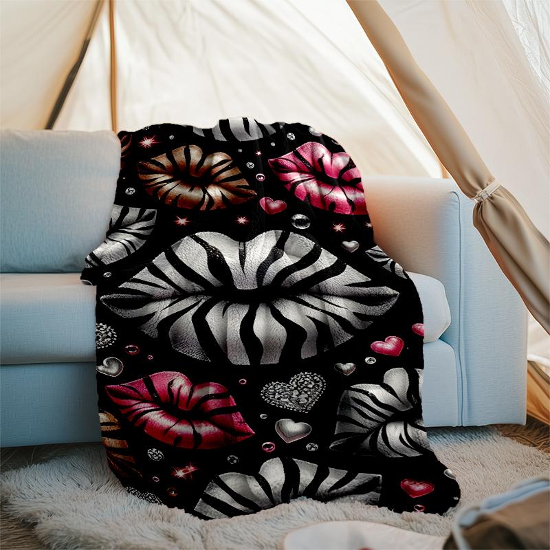 Lips Hearts blanket Personalized Name Flannel Blanket Soft Cozy Plush Throw for Sofa Bed Lightweight Home Décor