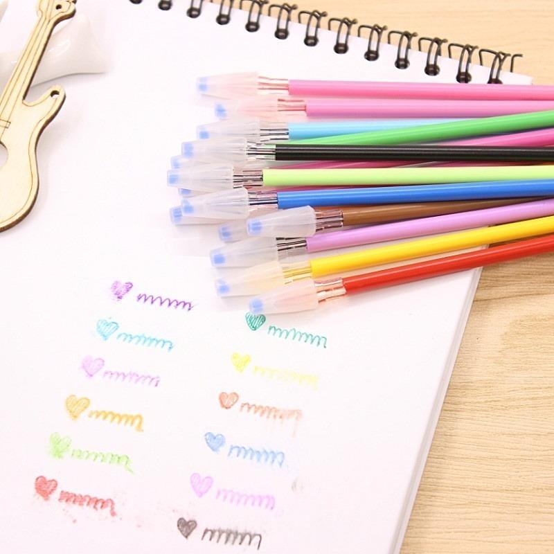 12pc/24Pcs Colorful Refils Diamond Head Refill Creative Candy 12 Color Gel Pen Refills 0.38mm Office Stationery School Supplies 2025