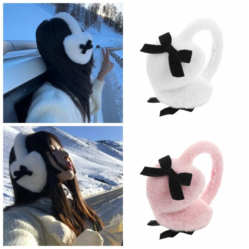 Soft Warm Faux Fur Plush Earmuffs Japanese Winter Earflap Fashion Y2k Bowknot Earmuffs  Women