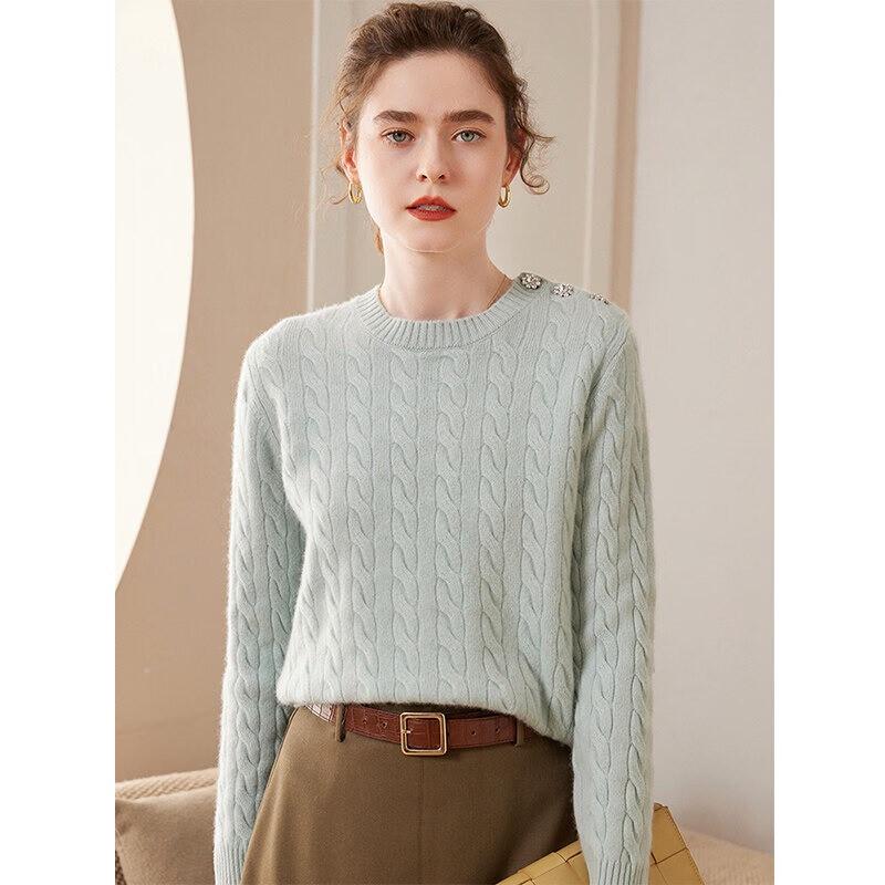 Kefanshe Women's Minimalist Cable-Knit Cashmere Sweater