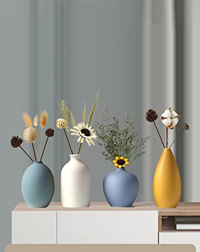 AIVAR Ceramic Single Flower Vase, Stylish Ceramic Flower Vase, Set of 4, Japanese and Western Style, Mini Vases, Suitable for Aquatic Plants, Ikebana,