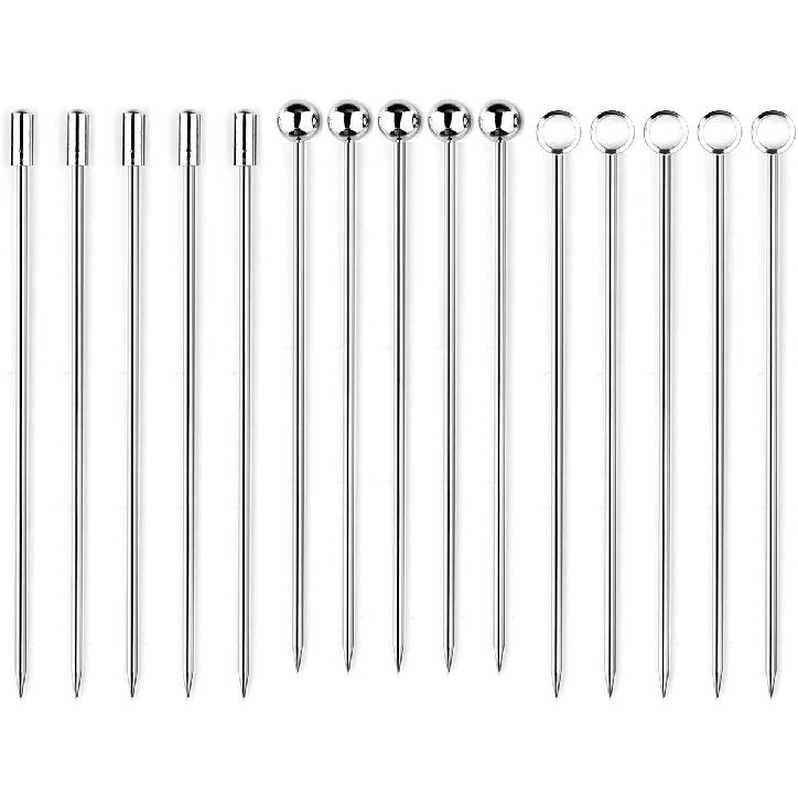 I-MART 15 Pack Stainless Steel Cocktail Picks Martini Olive Skewers, Reble Metal Garnish Sticks for Drinks, Appetizers, Bloody Mary, Olives, Citrus,
