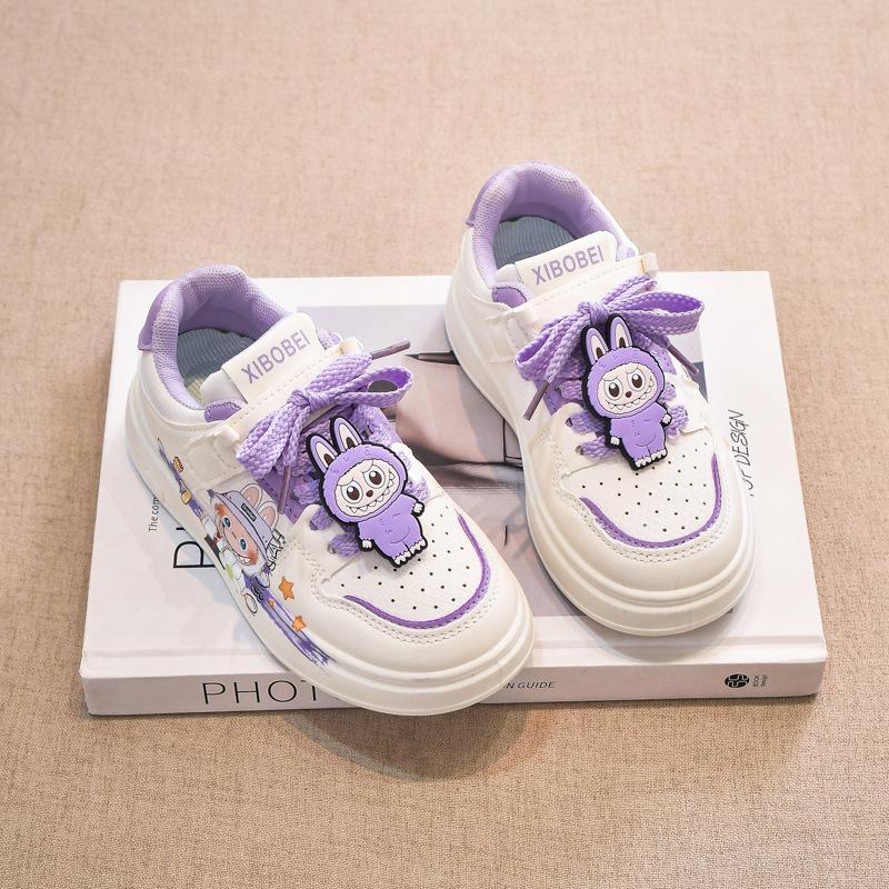 

Обувь для девочек Labubu 2025 новая летняя детская маленькая белая обувь мягкая подошва повседневная спортивная обувь для скейтборда девочка взрыв 29 фиолетовый