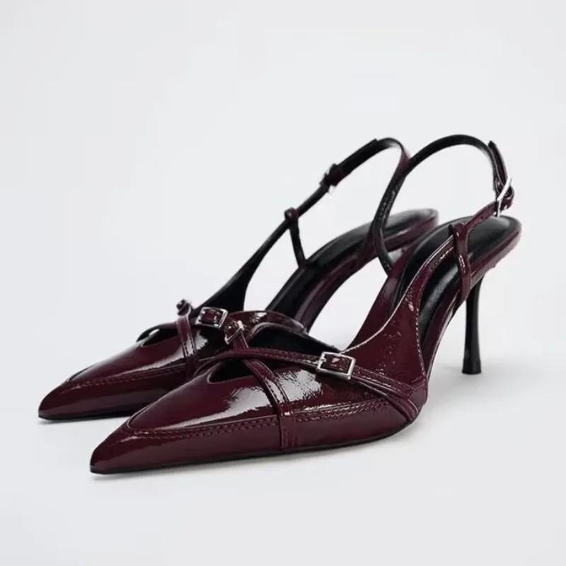 

Fashion French Gentle Evening Wind Baotou Cross with Pointed Toe Back Empty Sandals Women s Summer High Heels 34 вино красного