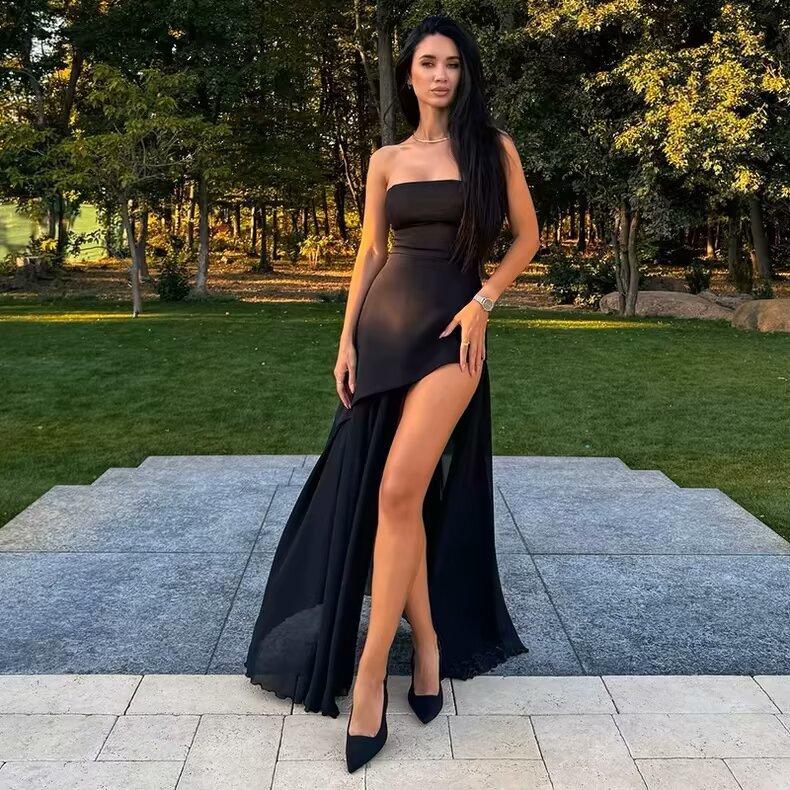 Damen Mode Schnürung Rollkragen Bandeau Netzsaum Kleid - 2025 Neuer Stil