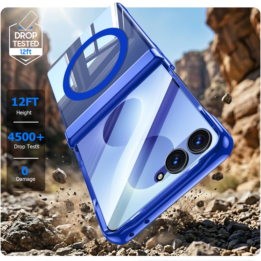 Capa Protetora Samsung Galaxy Z Flip 8 com Cobertura Completa da Dobradiça, Suporte Magnético e Design à Prova de Choque - Azul