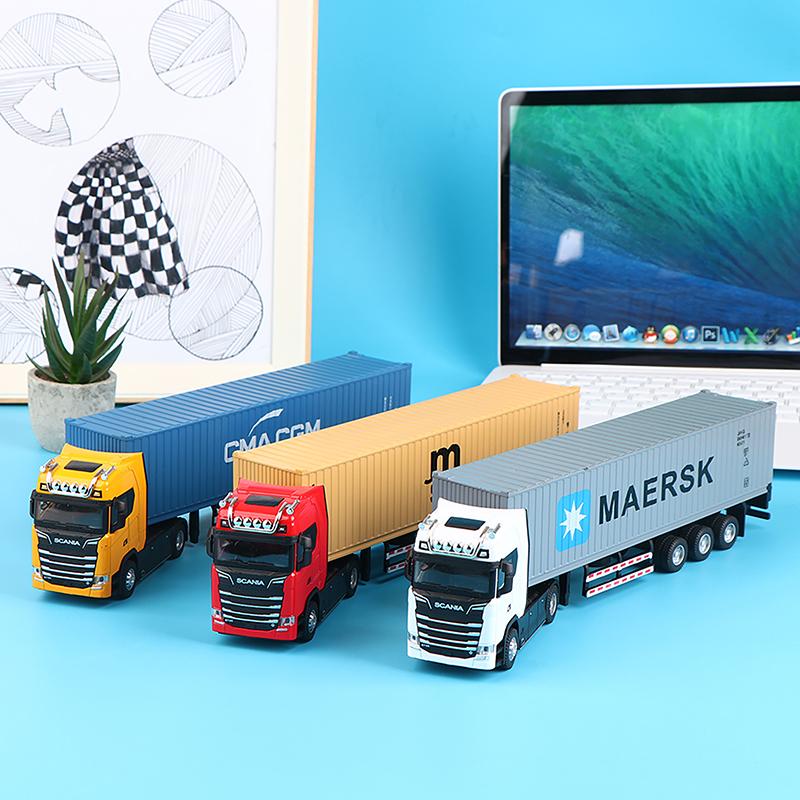 1:36 Diecast Alloy Truck Toy Container Pull Back With Light Transport Vehicle