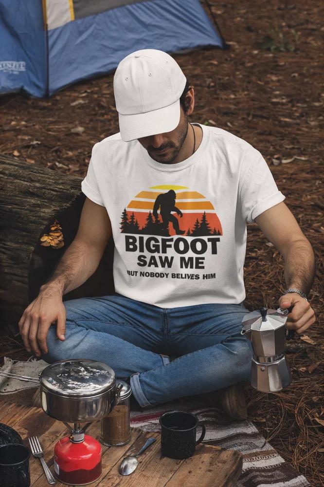 

Bigfoot Saw Me retro Camping Sasquatch Hiking TShirt 100 Cotton ONeck Summer Short Sleeve Casual Mens Tshirt Size S3XL S
