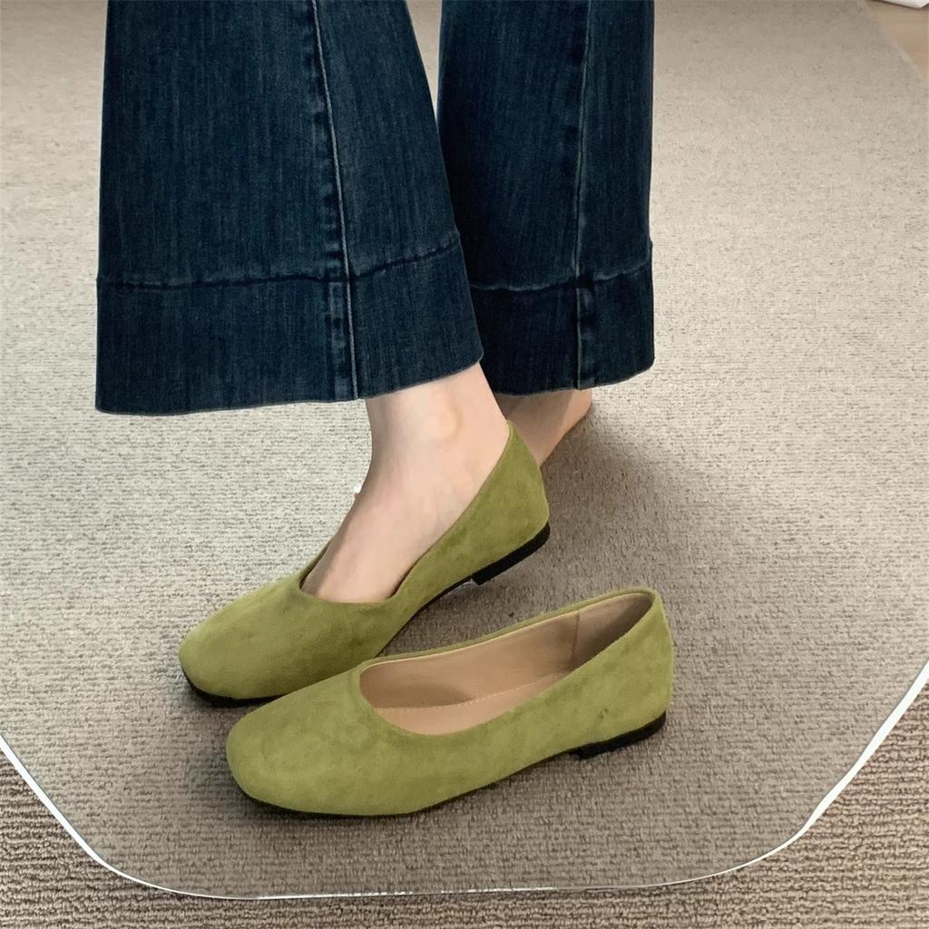 Flat-bottomed commuter versatile single shoes women's shoes 2025 spring and autumn new round head black work shoes suede light mouth Doudou shoes