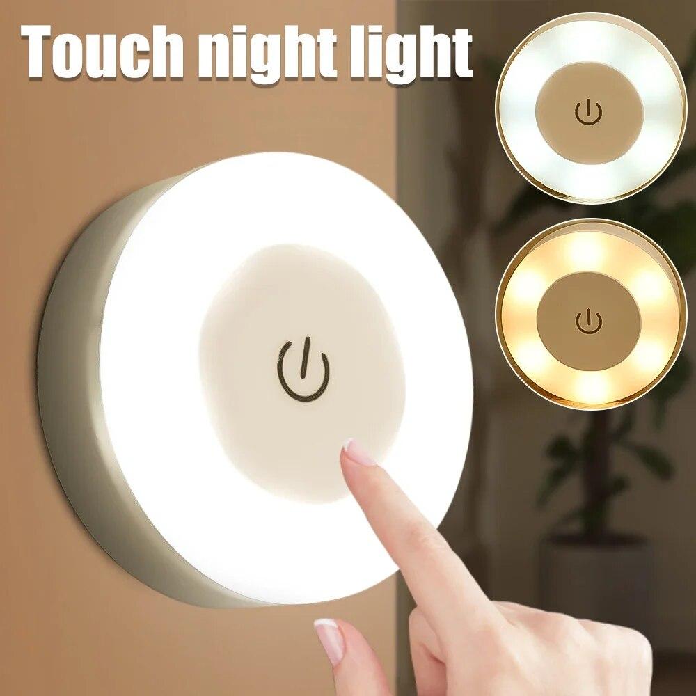 Mini LED Touch Sensor Night Lights USB Rechargeable Kitchen Bedroom Magnetic Base Wall Light Round Portable Night Lamp