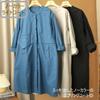 Noichi Coat Spring No Collar Spring Gathered Simple Fashion Chester Dress Single Collarless [1/2plus] [Nibun Plus] Women's (XXL, Blue)