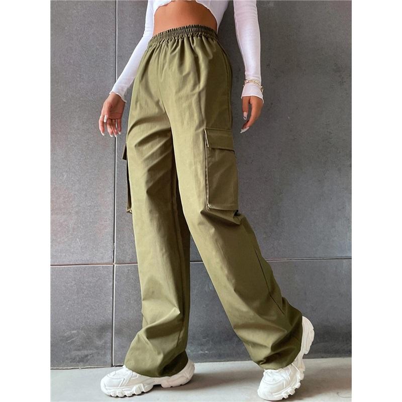 Women's Large Size Straight Loose High Waist Wide Leg Pants Large Pockets Casual Trousers