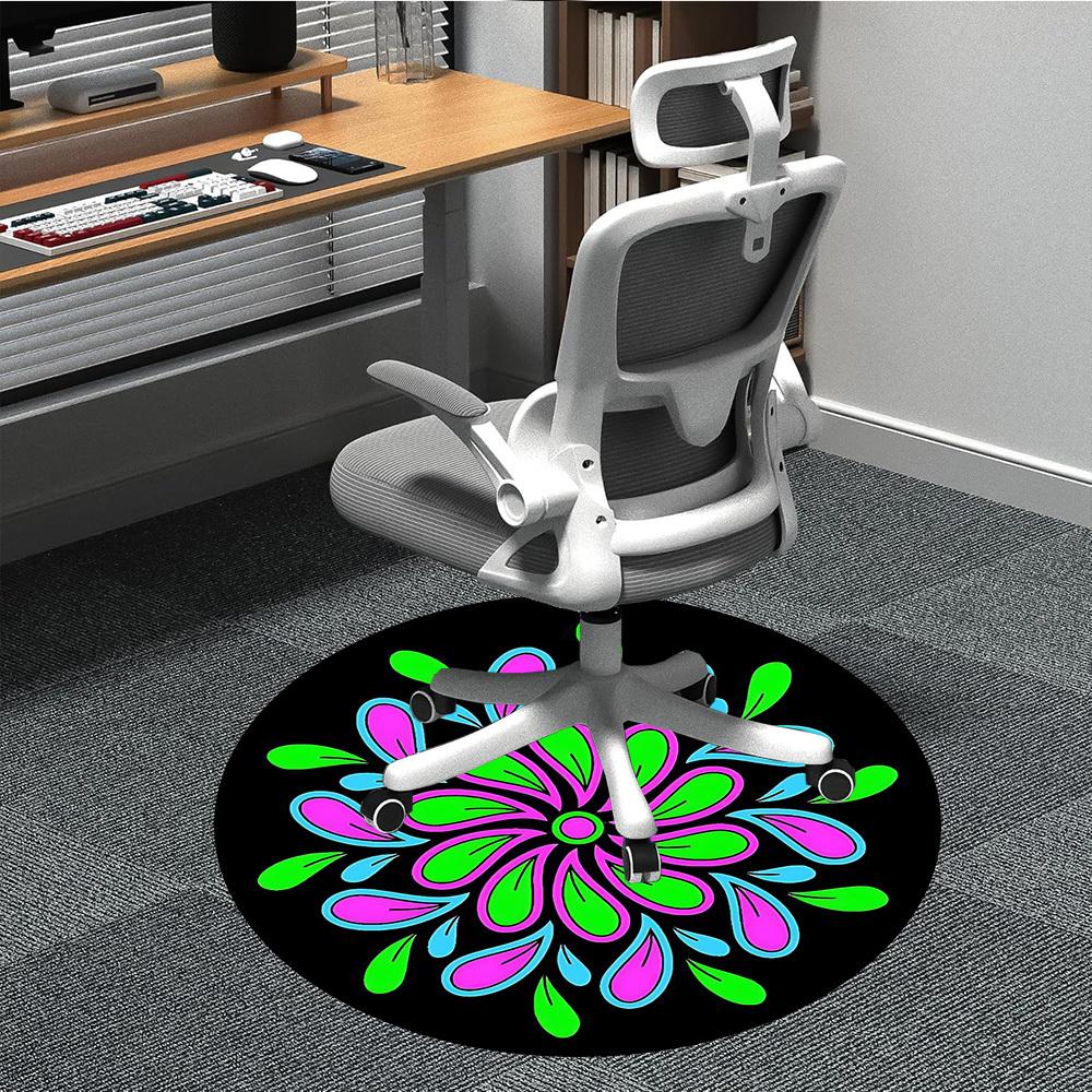 

1pc Flower Mandala Chair Carpet for Office, Round Polyester Mat, Indoor Decor for Office, Easycare Fabric, Washable Non-slip Area Carpet 80cm