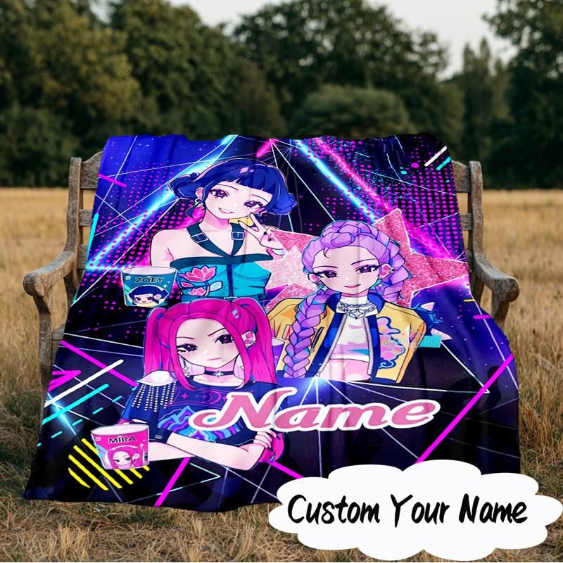 Custom Name KPop Cartoon Blanket  Ideal Bedding Blanket Perfect for Travel, Camping, Living Rooms, Offices, Sofas, Fan Christmas gift