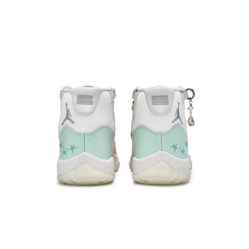 Jordan Air Jordan 11 RETRO Pearl 811 Manufacturing, Peach Mist Cyan Mid Top Vintage Basketball Shoes Unisex AR0715-110(Team80-)
