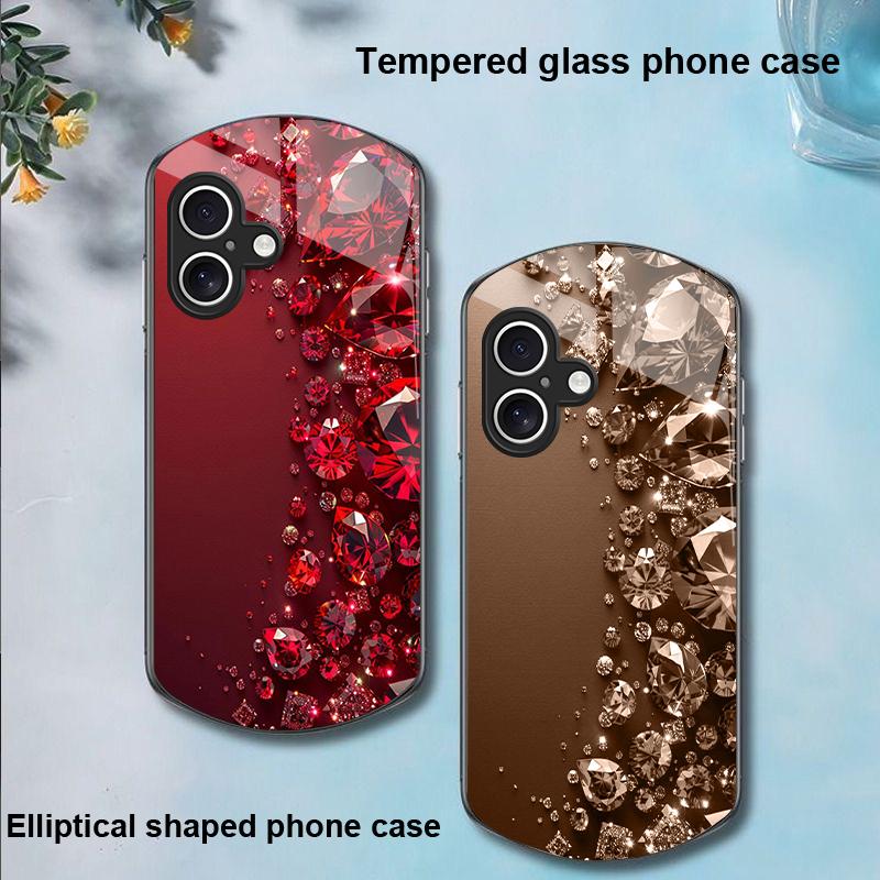 Etui na telefon z hartowanego szkła w kształcie elipsy z pełnymi diamentami dla Apple IPhone 16 11 13 15 14 Pro Max 12 Mini 7 8 Plus XR X XS