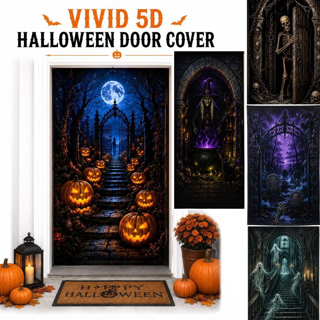 Cortina de Puerta de Halloween Aterradora con Temática para Decoración del Hogar y Uso en Entradas
