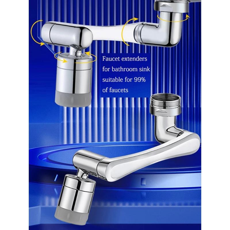 Stainless Steel Universal 1440°Swivel Robotic Arm Swivel Extension Faucet Aerator Kitchen Sink Faucet Extender 2Water Flow Mode