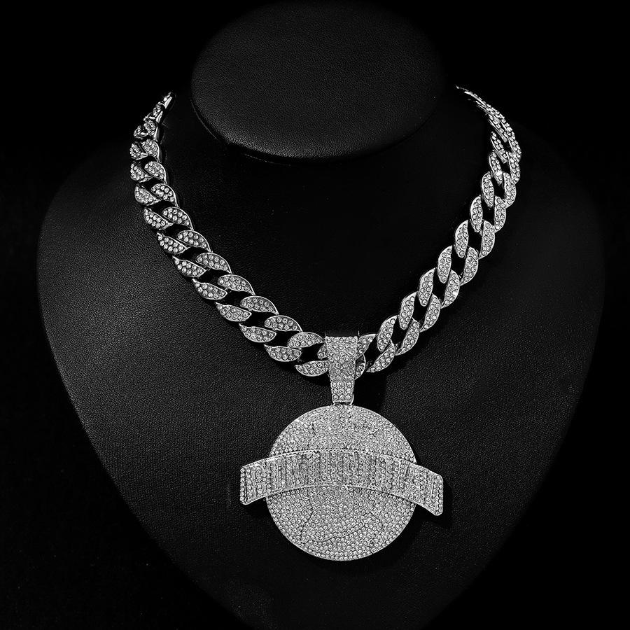 Hip Hop Alloy Full Diamond Round Pendant RTMUDIAL Hip Hop Style Cuban Round Brand Necklace Men's Necklace