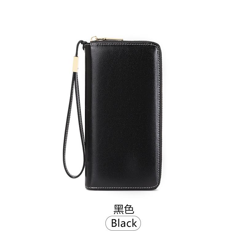 New anti-theft brush women's wallet oil wax leather long zipper wallet large capacity clutch
