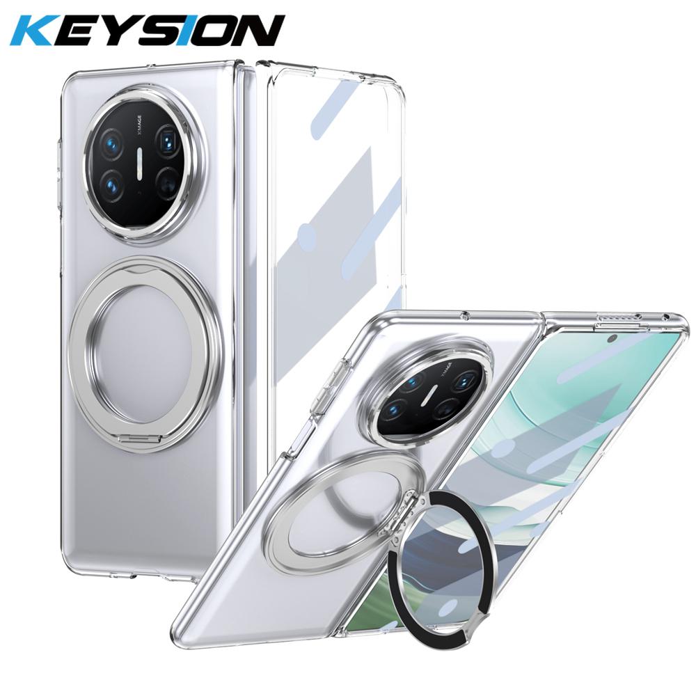 

KEYSION Вращающийся на 360° Магнитный Чехол-подставка для Huawei Mate X6 X5 X3 Прозрачный Жесткий ПК Чехол для телефона с Защитной пленкой для экрана for Huawei Mate X6 серебряный