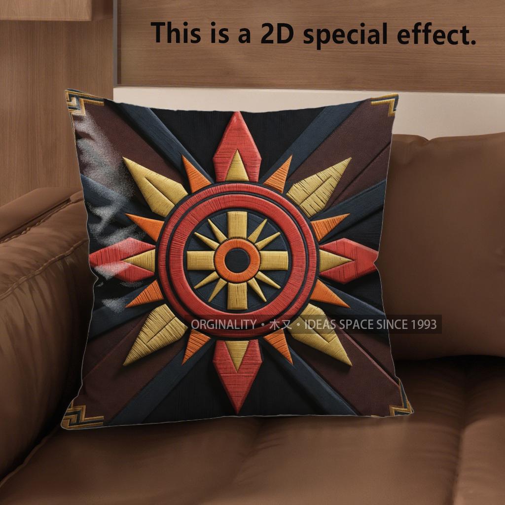 2D Aztec Sun Geometric Throw Pillow Covers Pattern Cushion Cover Suitable For Sofa Bedroom Car Pillow Cover
