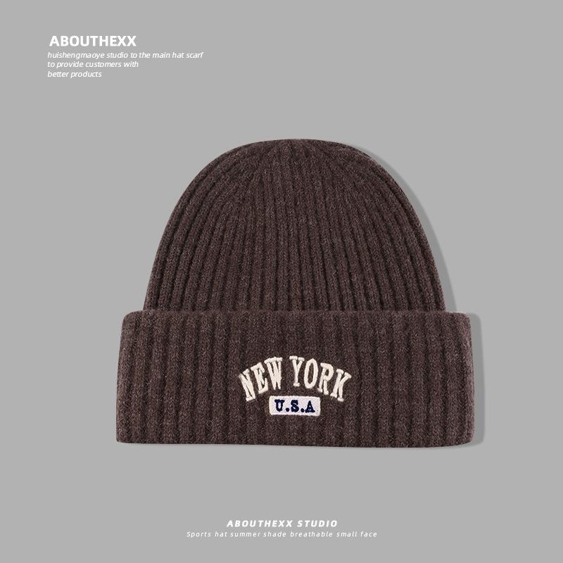 

Американская ретро вышитая буква шляпа для женщин осень и зима теплая вязаная шапка показывающая маленькое лицо шерстяная шапка мужская шапка-пуловер модная M（56-58cm）