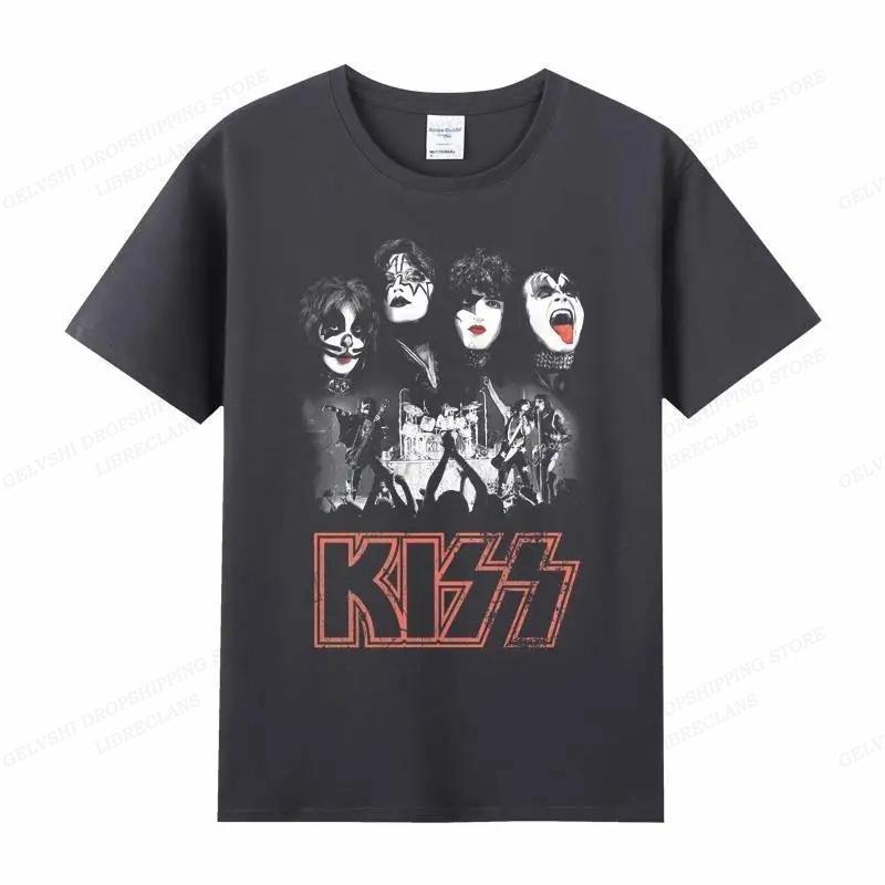Vintage tričko Kiss Unisex Unisex Móda Bavlněné tričko Punk Oblečení Trička s výstřihem Horor Harajuku Topy Rocková kapela Kiss Tričko Boy