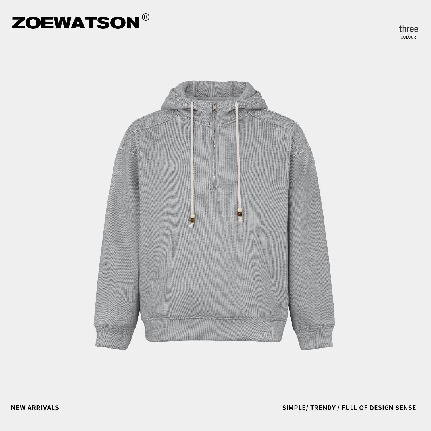 

Men s 2025 Winter Retro Casual Hoodie: European-American Style Half-Zip, Solid Color, Plus Velvet S