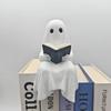 Halloween Ghost Figurine, Ghost Reading Statue Resin Sitting Ghosts Figurine