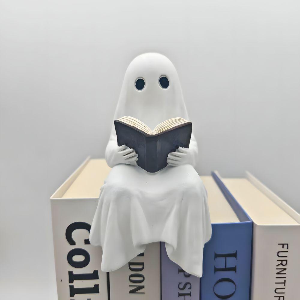 Halloween Ghost Figurine, Ghost Reading Statue Resin Sitting Ghosts Figurine