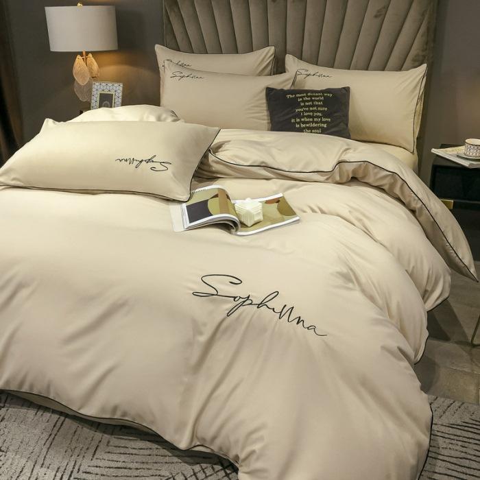 High End Skin Friendly Bedding Set Queen Luxury Embroidery Duvet Cover Set with Flat Sheet Simple Durable King Size Bedding Sets