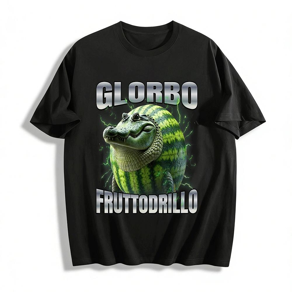

Glorbo Fruttodrillo Funny Watermelon Crocodile Print Tee Pure cotton T-shirt XXS