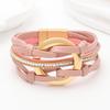 Leather Bracelet for Women Round Hollow Circles Wrap Bangle Female Jewelry Gifts