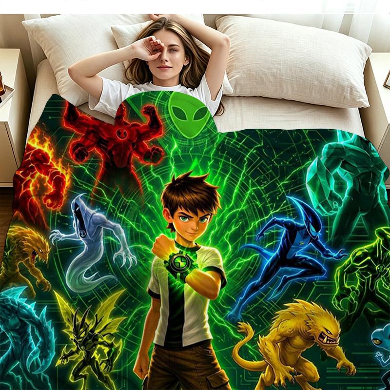 ben 10 Print Flannel Blanket High Quality Warm Comfortable Cover for All Seasons Perfect for Gifts Home Decor