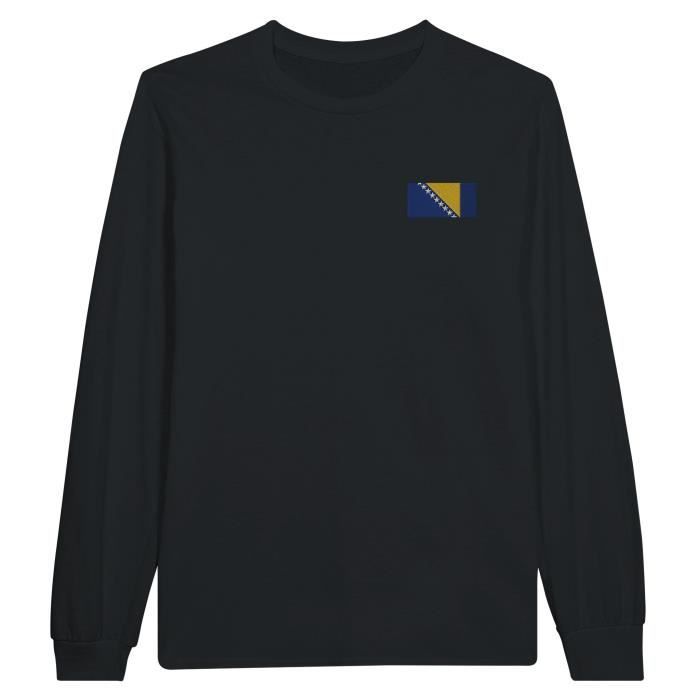 T-shirt à manches longues - Drapeau de la Bosnie-Herzégovine - Noir - 100% coton - Coupe classique - Mixte