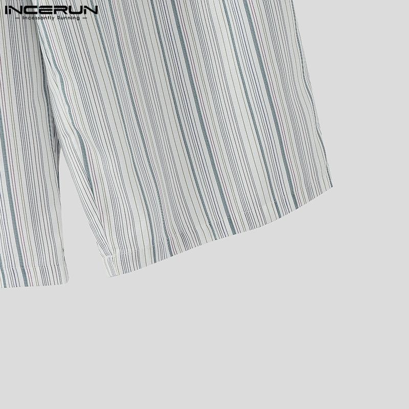 INCERUN Pánské stahovací elastický pas pruhované ležérní volné dlouhé kalhoty