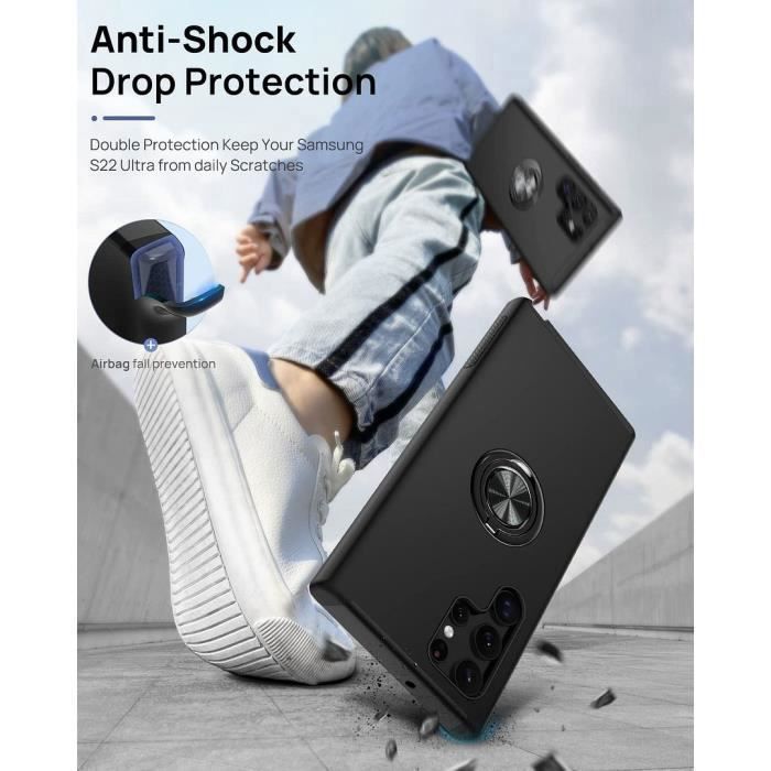 Protective Case - for Samsung Galaxy S23 Ultra - Black Silicone - Support Ring - Shock Absorption