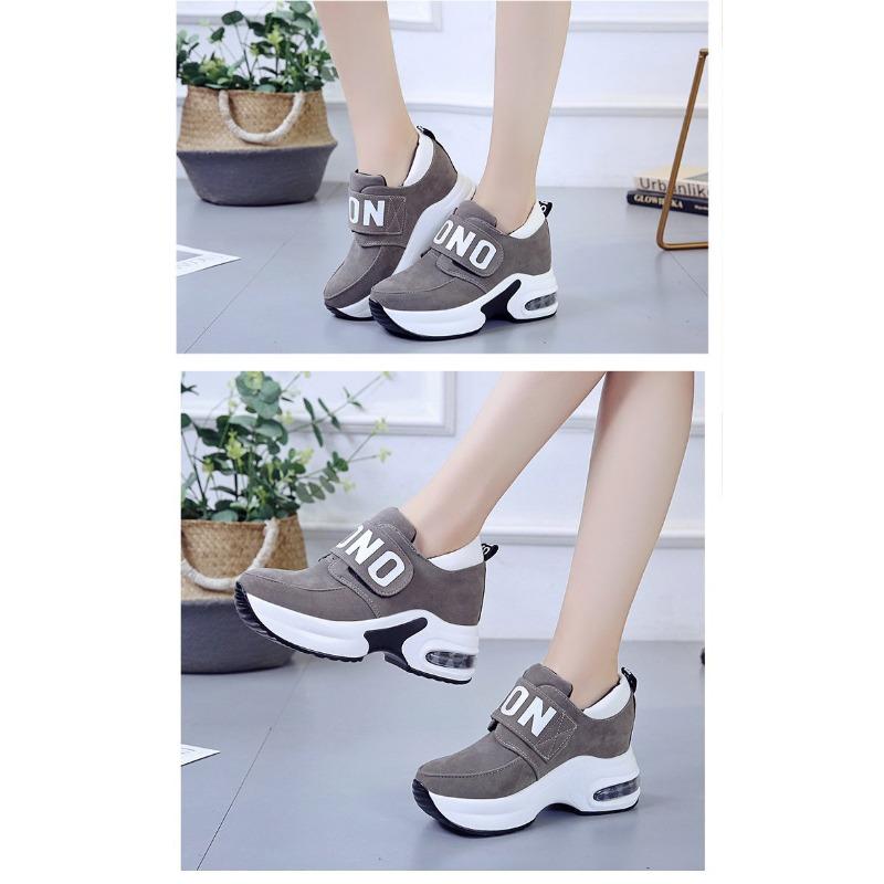 Damen Neue runde Zehenpartie Dicksohlige Muffin Studenten Freizeitschuhe Klettverschluss Innenhöhe erhöhend Sportschuhe