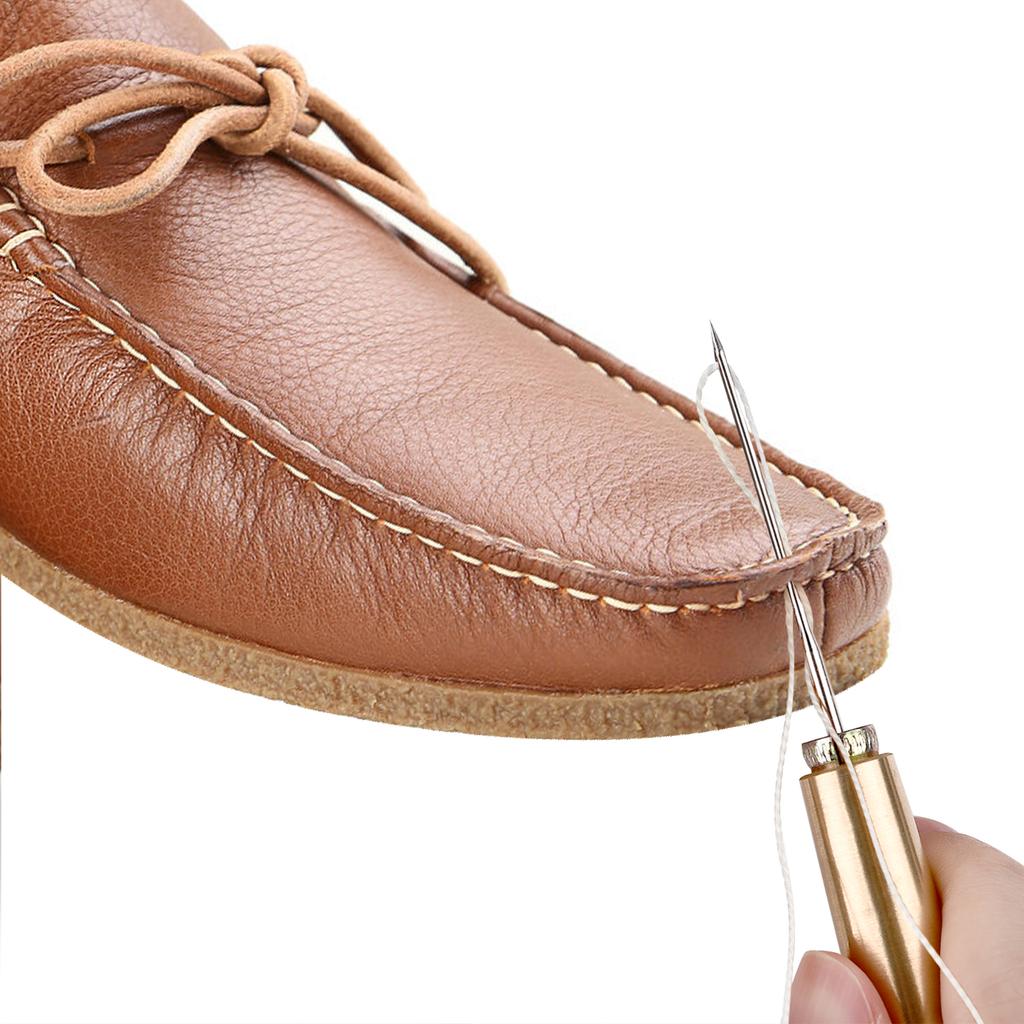 Leather Sewing Kit DIY Leather Sewing Awl Needle With Copper Handle Set Leather Canvas Tent Shoes Repairing Tool W/Nylon Thread