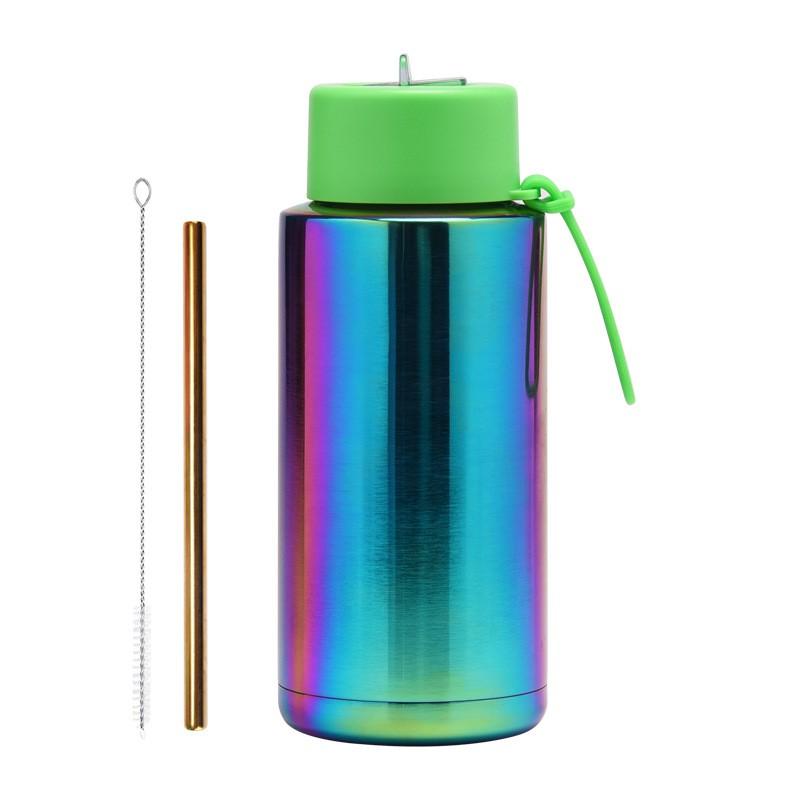 1L Large Capacity Stainless Steel Travel Water Bottle With Straw Lid Portable Outdoor Sports Insulated Cup