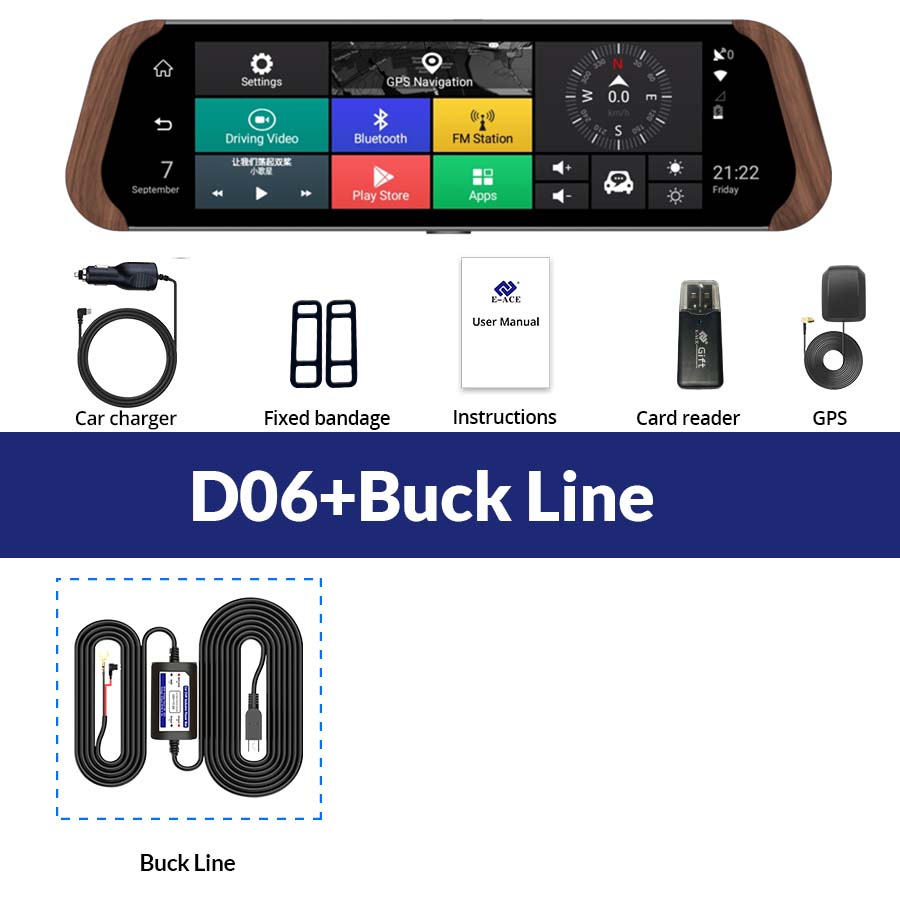 

E-ACE 10-дюймовый Android Dash Cam 4G WIFI GPS Автомобильный видеорегистратор Stream Зеркало заднего вида Камера Drive Recorder Двойной объектив Ночное видение No TF Card