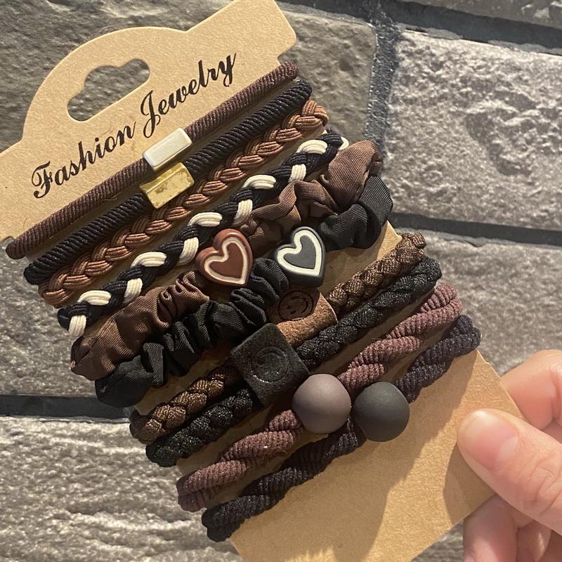 1set Simple high elastic hair rubber bands for women black thick hair tie heart hairband scrunchie set pack girls hair acesories