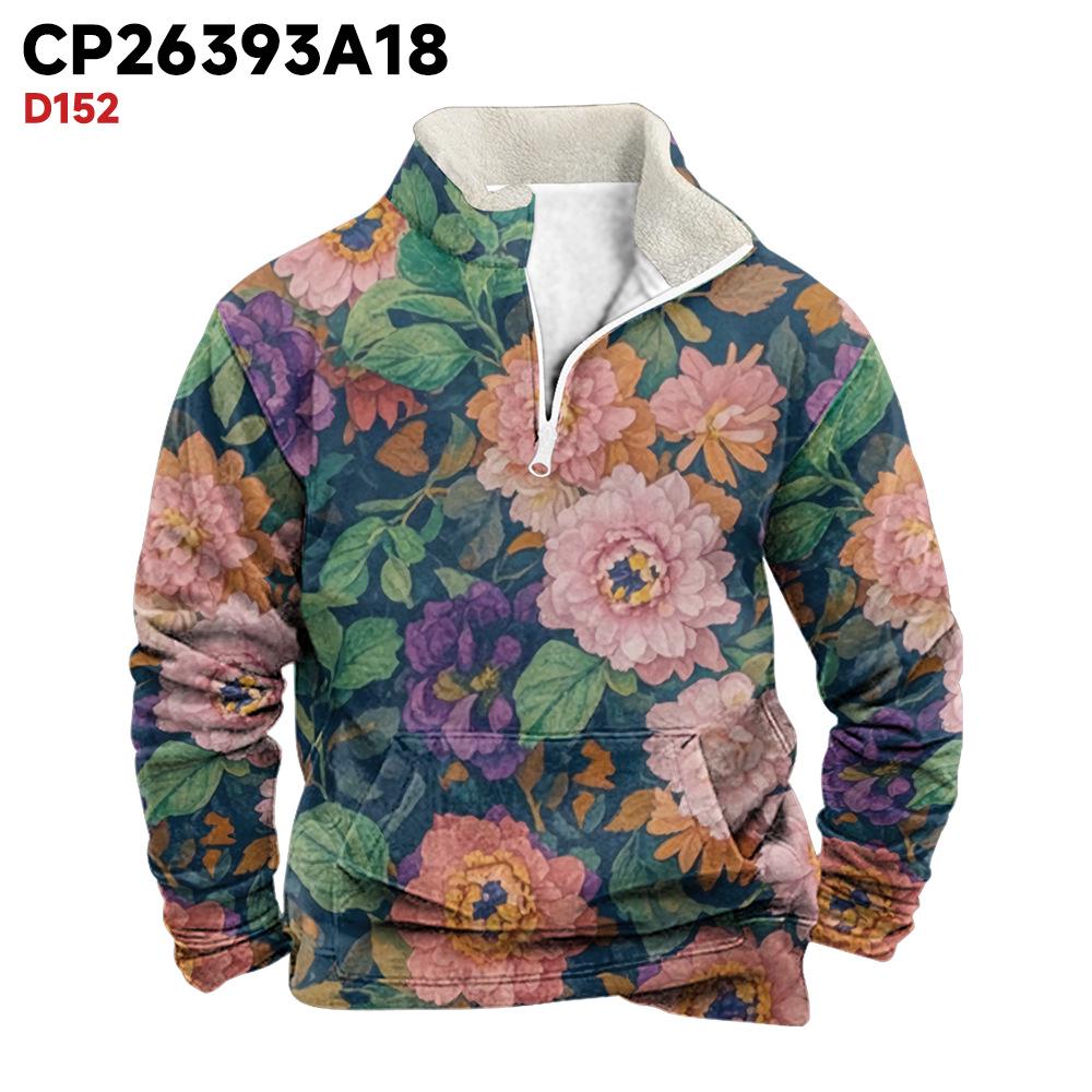 Men's British Autumn 2025 Stand Collar Arctic Fleece Half-Zip Hoodie with 3D Print