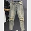 Men's Retro Patchwork Slim Zipper Jeans - Trendy Straight-Leg Style