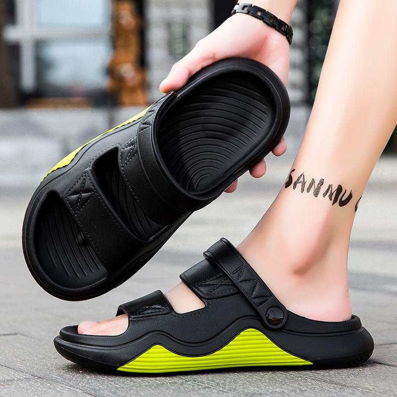 

Мужские летние тапочки для улицы, нескользящие нескользящие двойные тапочки с толстым дном, A Word Drag Stepping Shit Feeling, пляжные сандалии из ЭВА, тапочки 39-40 зелёный